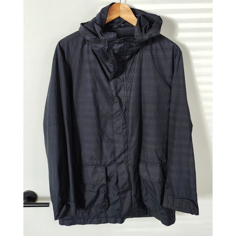Ermenegildo Zegna Jacket Mens Size XL Black Full Zip Hideaway Hood Windbreaker